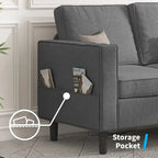 Convertible Sectional Sofa Set - 3-Seater, Loveseat & Ottoman, Solid Wood Frame, Storage Pockets, 5-6 Seats, Modern Modular