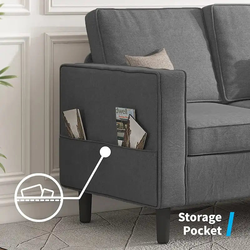 Convertible Sectional Sofa Set - 3-Seater, Loveseat & Ottoman, Solid Wood Frame, Storage Pockets, 5-6 Seats, Modern Modular