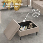 Convertible Sectional Sofa Set - 3-Seater, Loveseat & Ottoman, Solid Wood Frame, Storage Pockets, 5-6 Seats, Modern Modular