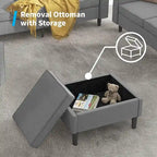 Convertible Sectional Sofa Set - 3-Seater, Loveseat & Ottoman, Solid Wood Frame, Storage Pockets, 5-6 Seats, Modern Modular