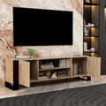 68.9" TV Stand with Electric Fireplace, 12 LED Flame Modes, 1500W, Remote Control, Wood Grain, Cable Management