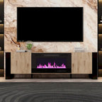 68.9" TV Stand with Electric Fireplace, 12 LED Flame Modes, 1500W, Remote Control, Wood Grain, Cable Management