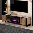 68.9" TV Stand with Electric Fireplace, 12 LED Flame Modes, 1500W, Remote Control, Wood Grain, Cable Management