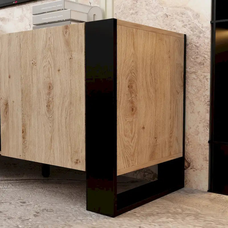 68.9" TV Stand with Electric Fireplace, 12 LED Flame Modes, 1500W, Remote Control, Wood Grain, Cable Management