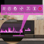 68.9" TV Stand with Electric Fireplace, 12 LED Flame Modes, 1500W, Remote Control, Wood Grain, Cable Management