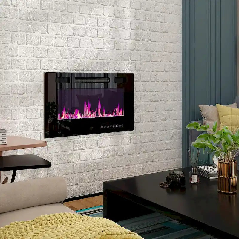 68.9" TV Stand with Electric Fireplace, 12 LED Flame Modes, 1500W, Remote Control, Wood Grain, Cable Management