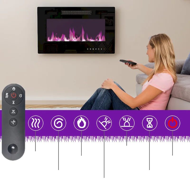 68.9" TV Stand with Electric Fireplace, 12 LED Flame Modes, 1500W, Remote Control, Wood Grain, Cable Management