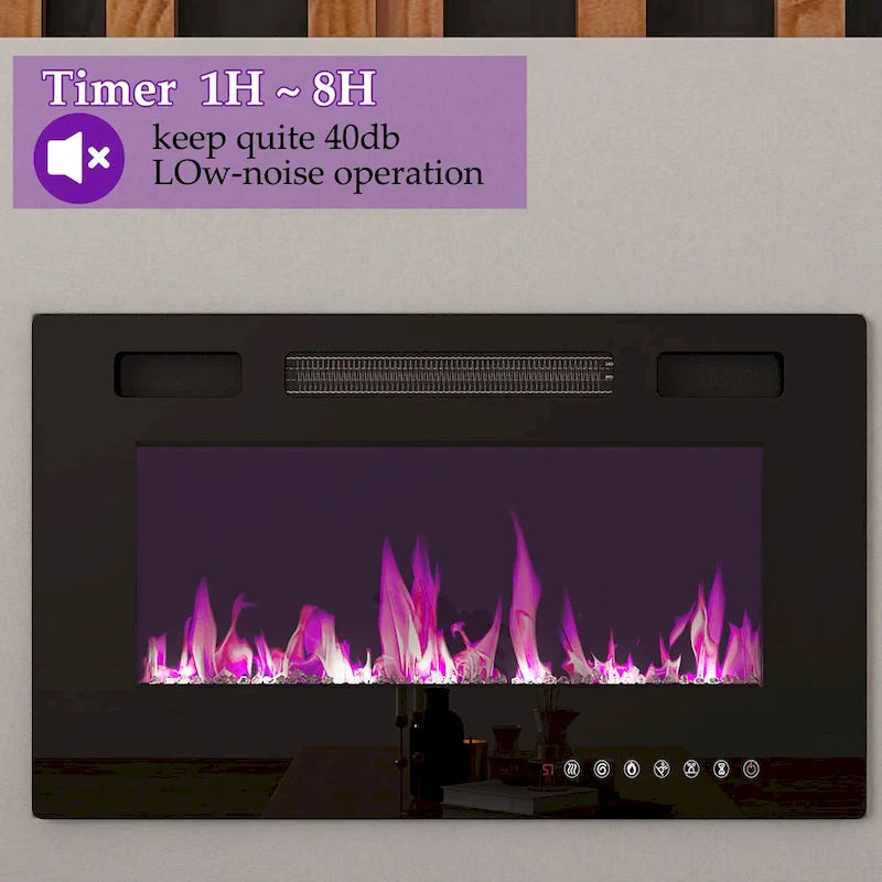 68.9" TV Stand with Electric Fireplace, 12 LED Flame Modes, 1500W, Remote Control, Wood Grain, Cable Management