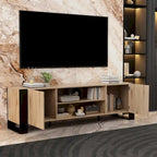 68.9" TV Stand with Electric Fireplace, 12 LED Flame Modes, 1500W, Remote Control, Wood Grain, Cable Management
