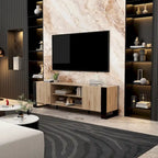 68.9" TV Stand with Electric Fireplace, 12 LED Flame Modes, 1500W, Remote Control, Wood Grain, Cable Management