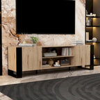 68.9" TV Stand with Electric Fireplace, 12 LED Flame Modes, 1500W, Remote Control, Wood Grain, Cable Management