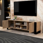 68.9" TV Stand with Electric Fireplace, 12 LED Flame Modes, 1500W, Remote Control, Wood Grain, Cable Management