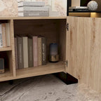 68.9" TV Stand with Electric Fireplace, 12 LED Flame Modes, 1500W, Remote Control, Wood Grain, Cable Management