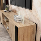 68.9" TV Stand with Electric Fireplace, 12 LED Flame Modes, 1500W, Remote Control, Wood Grain, Cable Management