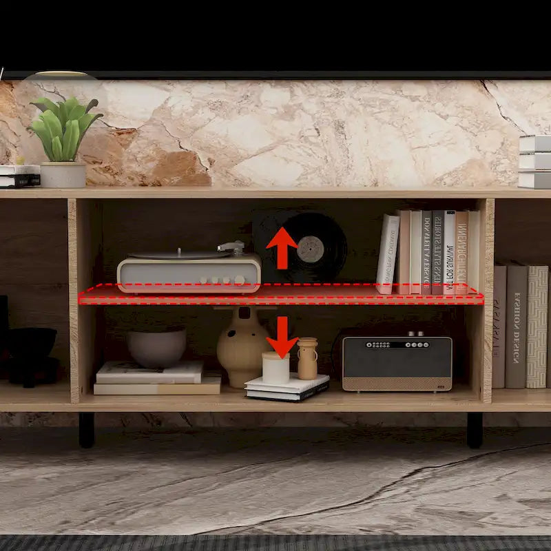 68.9" TV Stand with Electric Fireplace, 12 LED Flame Modes, 1500W, Remote Control, Wood Grain, Cable Management