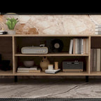 68.9" TV Stand with Electric Fireplace, 12 LED Flame Modes, 1500W, Remote Control, Wood Grain, Cable Management