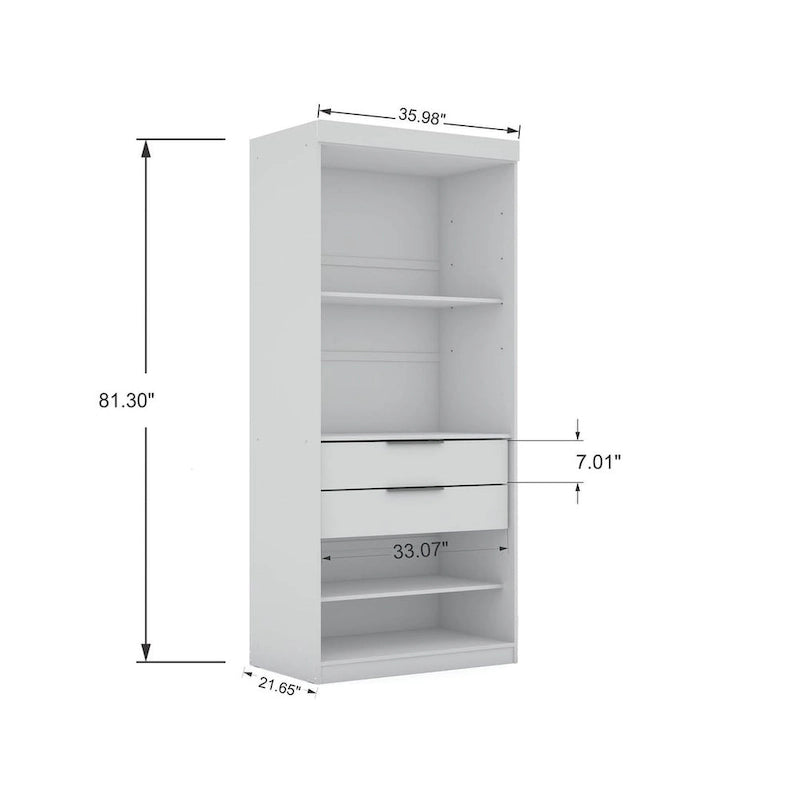 81.3"H Modern Sectional Wardrobe Armoire - 4 Cubbies - 2 Drawers - Adjustable Shelves - Soft-Close Hinges - 35.98"L x 21.65"D - Free Standing - Modular