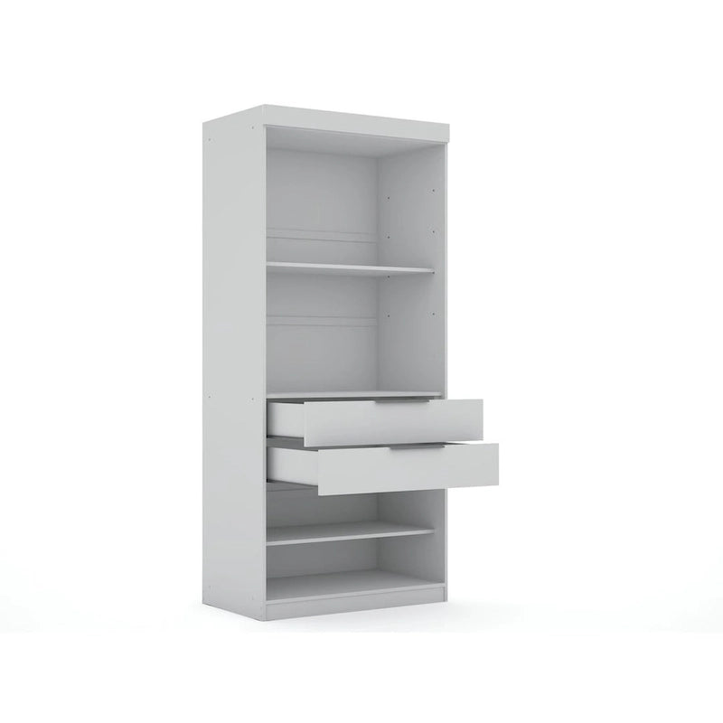81.3"H Modern Sectional Wardrobe Armoire - 4 Cubbies - 2 Drawers - Adjustable Shelves - Soft-Close Hinges - 35.98"L x 21.65"D - Free Standing - Modular