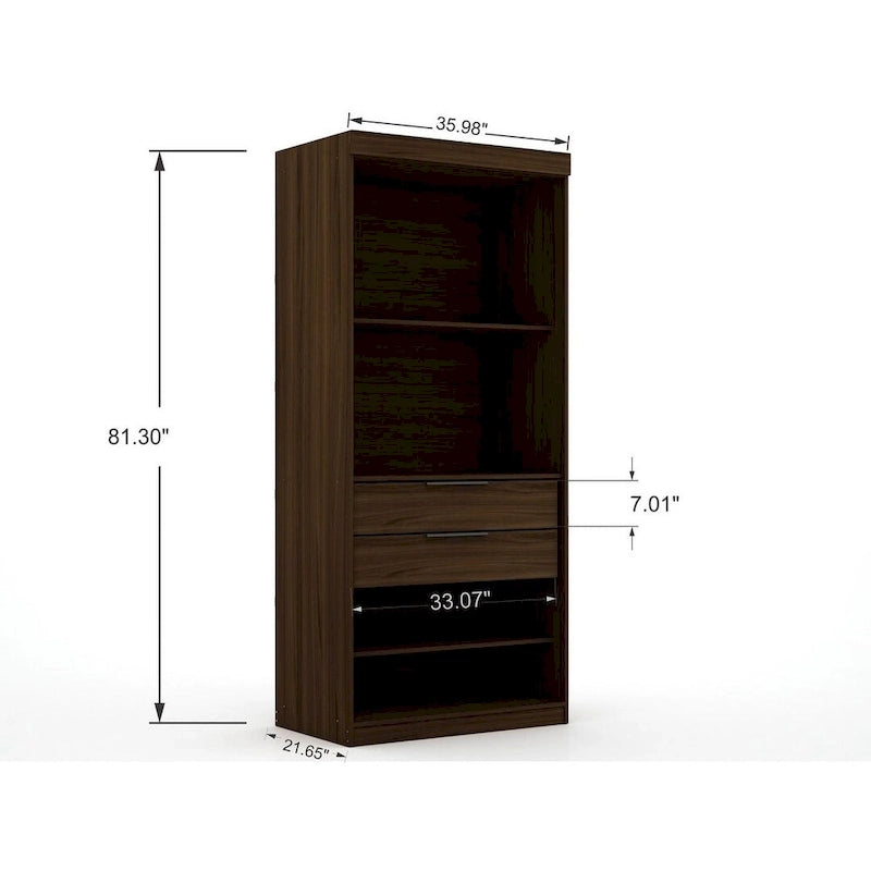 81.3"H Modern Sectional Wardrobe Armoire - 4 Cubbies - 2 Drawers - Adjustable Shelves - Soft-Close Hinges - 35.98"L x 21.65"D - Free Standing - Modular