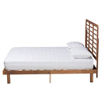 Mid-Century Ash Walnut Platform Bed - Spindle Headboard, Adjustable Height, Low Profile, Full/Queen/King