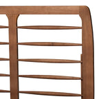 Mid-Century Ash Walnut Platform Bed - Spindle Headboard, Adjustable Height, Low Profile, Full/Queen/King