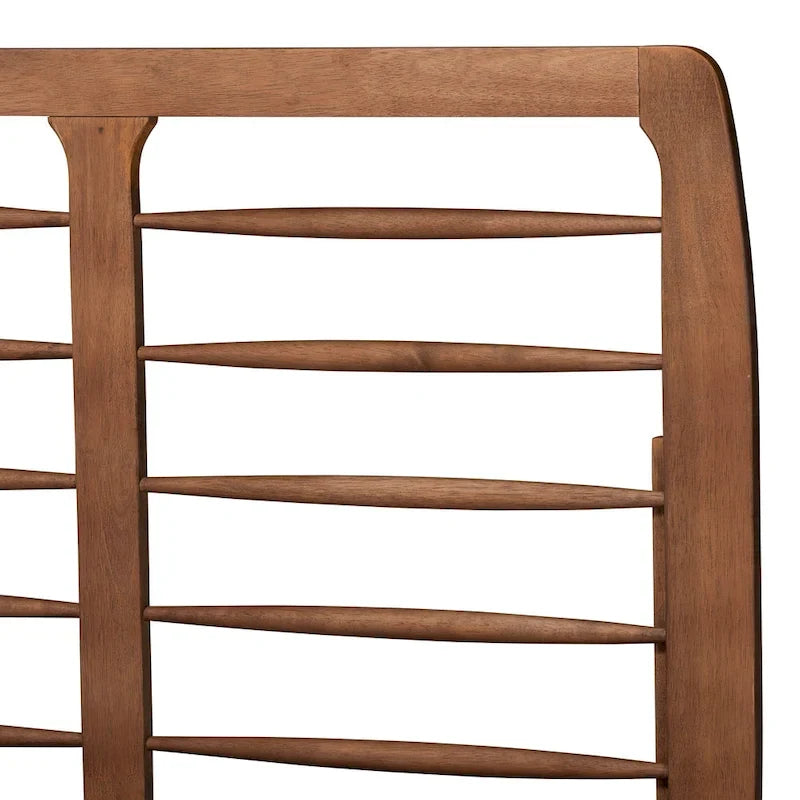 Mid-Century Ash Walnut Platform Bed - Spindle Headboard, Adjustable Height, Low Profile, Full/Queen/King