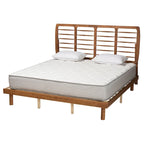 Mid-Century Ash Walnut Platform Bed - Spindle Headboard, Adjustable Height, Low Profile, Full/Queen/King