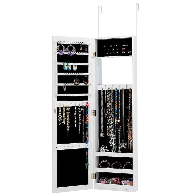 Wall & Door Mounted Jewelry Cabinet with Full-Length Mirror - Adjustable Height Organizer Armoire, Soft Lining, 53" H Storage