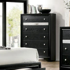 2-Piece Bedroom Set with Nightstand & 5-Drawer Chest, Hidden Jewelry Drawer, Black Wood, Contemporary