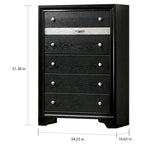 2-Piece Bedroom Set with Nightstand & 5-Drawer Chest, Hidden Jewelry Drawer, Black Wood, Contemporary