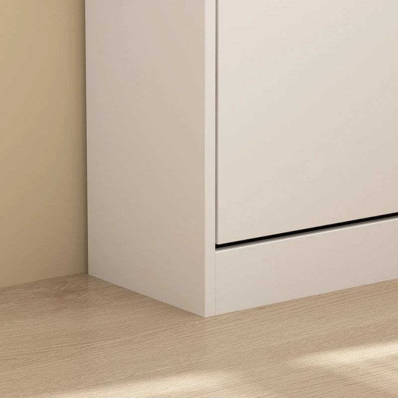 Narrow Shoe Storage Cabinet for Entryway, 3 Flip-Down Compartments, White MDF, European Style