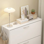 Narrow Shoe Storage Cabinet for Entryway, 3 Flip-Down Compartments, White MDF, European Style