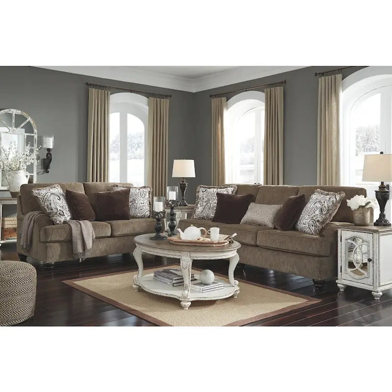 Oval Coffee Table - Cottage Style, Two-Tone White/Brown, Cabriole Legs, Lower Shelf, Distressed Wood Top, 48" W x 34" D x 20" H