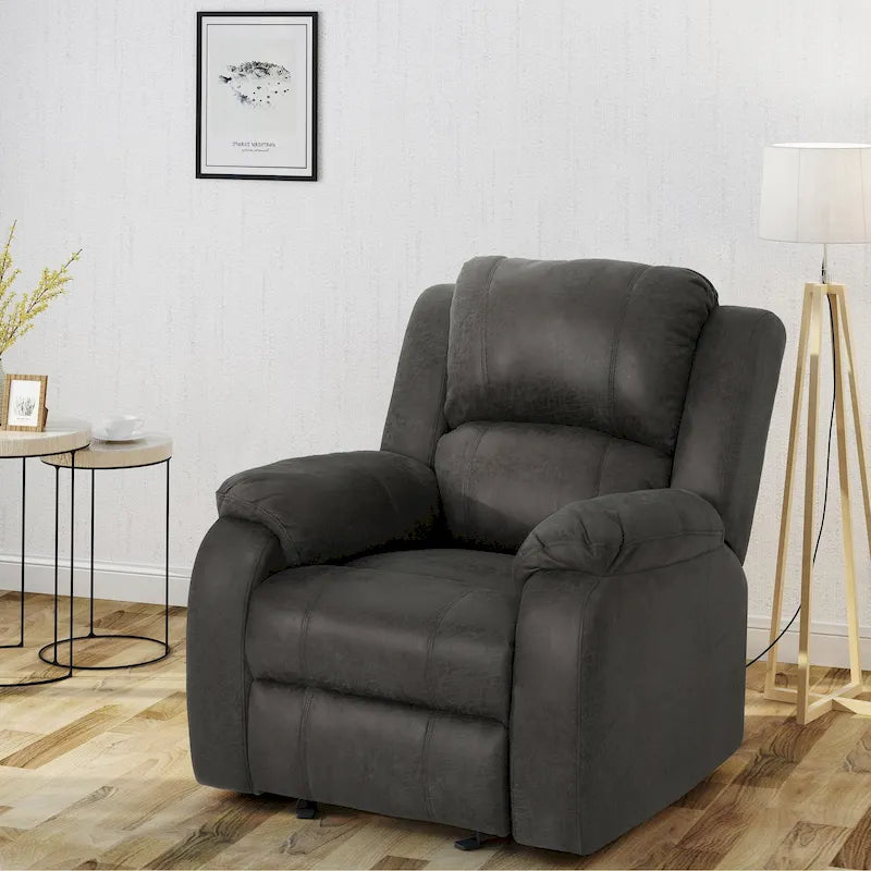 Classic Fabric Gliding Recliner, Polyester Upholstery, Tufted Back, Pillowtop Arms, 34.5"W x 62.5"D, Traditional Style
