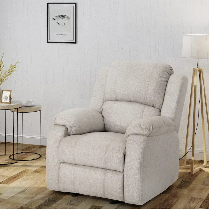 Classic Fabric Gliding Recliner, Polyester Upholstery, Tufted Back, Pillowtop Arms, 34.5"W x 62.5"D, Traditional Style