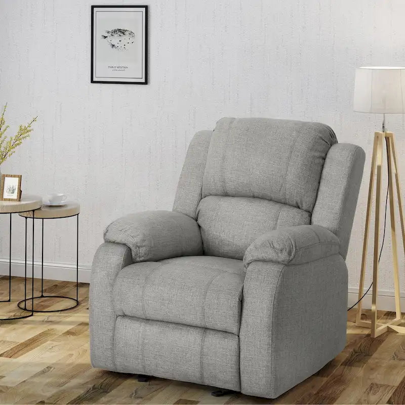 Classic Fabric Gliding Recliner, Polyester Upholstery, Tufted Back, Pillowtop Arms, 34.5"W x 62.5"D, Traditional Style