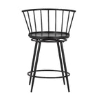 Windsor Swivel Counter Stools Set of 2 - Low Wide Back - 24"H Seat - Powder-Coated Iron & MDF - Footrest - 23.75"W x 34.5"H - Modern Transitional Style