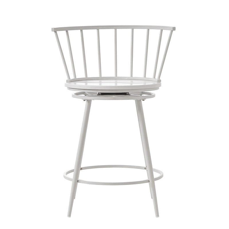 Windsor Swivel Counter Stools Set of 2 - Low Wide Back - 24"H Seat - Powder-Coated Iron & MDF - Footrest - 23.75"W x 34.5"H - Modern Transitional Style