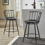 Windsor Swivel Counter Stools Set of 2 - Low Wide Back - 24"H Seat - Powder-Coated Iron & MDF - Footrest - 23.75"W x 34.5"H - Modern Transitional Style