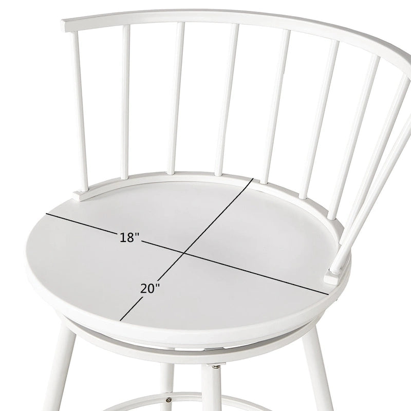 Windsor Swivel Counter Stools Set of 2 - Low Wide Back - 24"H Seat - Powder-Coated Iron & MDF - Footrest - 23.75"W x 34.5"H - Modern Transitional Style