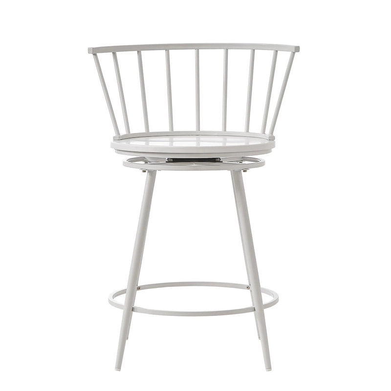 Windsor Swivel Counter Stools Set of 2 - Low Wide Back - 24"H Seat - Powder-Coated Iron & MDF - Footrest - 23.75"W x 34.5"H - Modern Transitional Style
