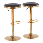 Adjustable Bar Stools Set of 2 - 360° Swivel - Gold Steel Frame - White Faux Leather - 23-31.75"H - Built-in Footrest - 250 lbs Capacity - Glam Modern Style