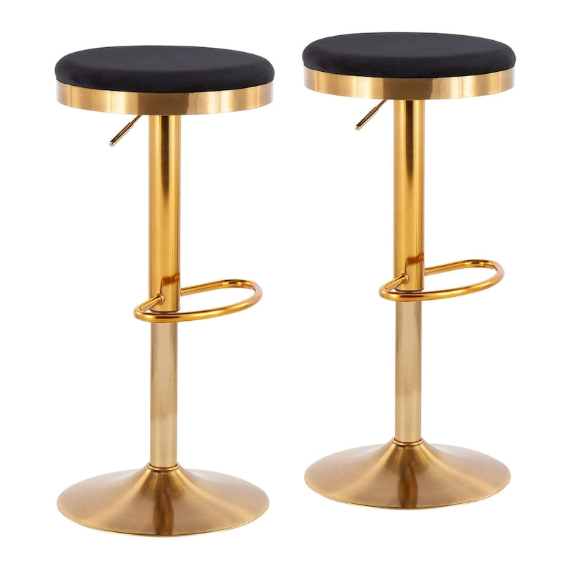 Adjustable Bar Stools Set of 2 - 360° Swivel - Gold Steel Frame - White Faux Leather - 23-31.75"H - Built-in Footrest - 250 lbs Capacity - Glam Modern Style