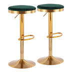 Adjustable Bar Stools Set of 2 - 360° Swivel - Gold Steel Frame - White Faux Leather - 23-31.75"H - Built-in Footrest - 250 lbs Capacity - Glam Modern Style