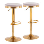 Adjustable Bar Stools Set of 2 - 360° Swivel - Gold Steel Frame - White Faux Leather - 23-31.75"H - Built-in Footrest - 250 lbs Capacity - Glam Modern Style