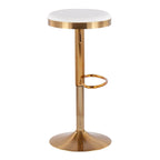 Adjustable Bar Stools Set of 2 - 360° Swivel - Gold Steel Frame - White Faux Leather - 23-31.75"H - Built-in Footrest - 250 lbs Capacity - Glam Modern Style