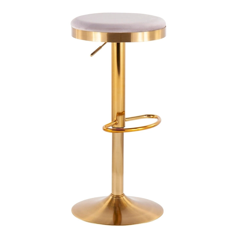 Adjustable Bar Stools Set of 2 - 360° Swivel - Gold Steel Frame - White Faux Leather - 23-31.75"H - Built-in Footrest - 250 lbs Capacity - Glam Modern Style