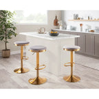 Adjustable Bar Stools Set of 2 - 360° Swivel - Gold Steel Frame - White Faux Leather - 23-31.75"H - Built-in Footrest - 250 lbs Capacity - Glam Modern Style