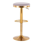 Adjustable Bar Stools Set of 2 - 360° Swivel - Gold Steel Frame - White Faux Leather - 23-31.75"H - Built-in Footrest - 250 lbs Capacity - Glam Modern Style