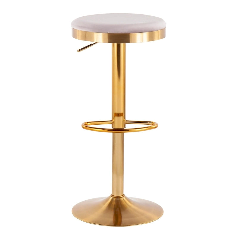 Adjustable Bar Stools Set of 2 - 360° Swivel - Gold Steel Frame - White Faux Leather - 23-31.75"H - Built-in Footrest - 250 lbs Capacity - Glam Modern Style